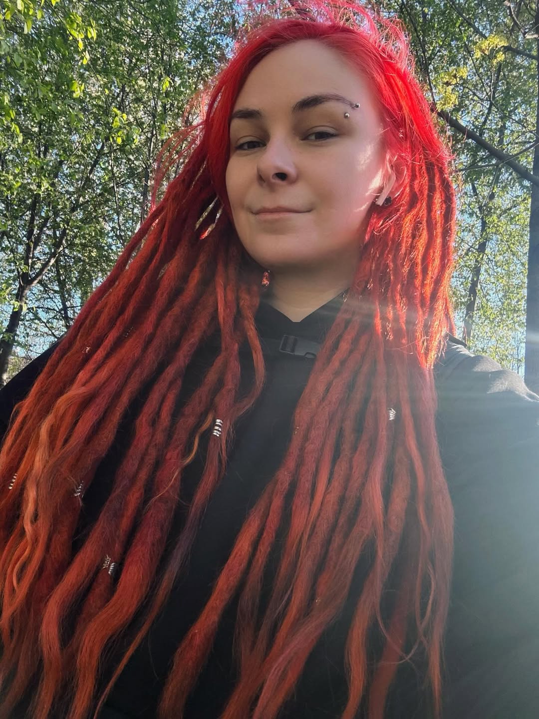 Fiery Red Crochet Locs With Silver Accents