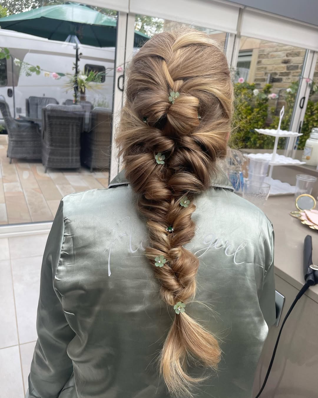 Fishtail Braid With Floral Hair Accessories
