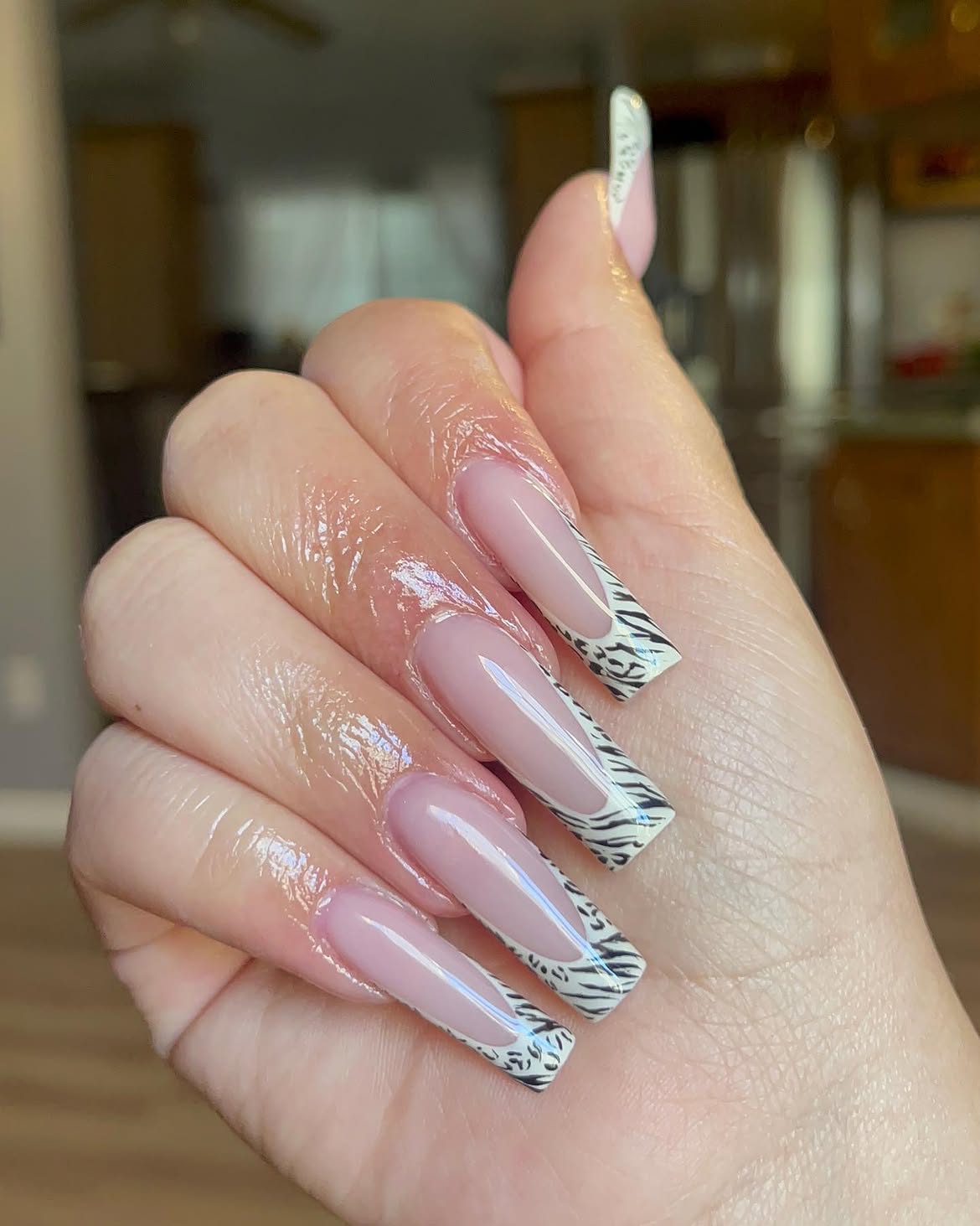 French Tip Zebra Accent Coffin Nails