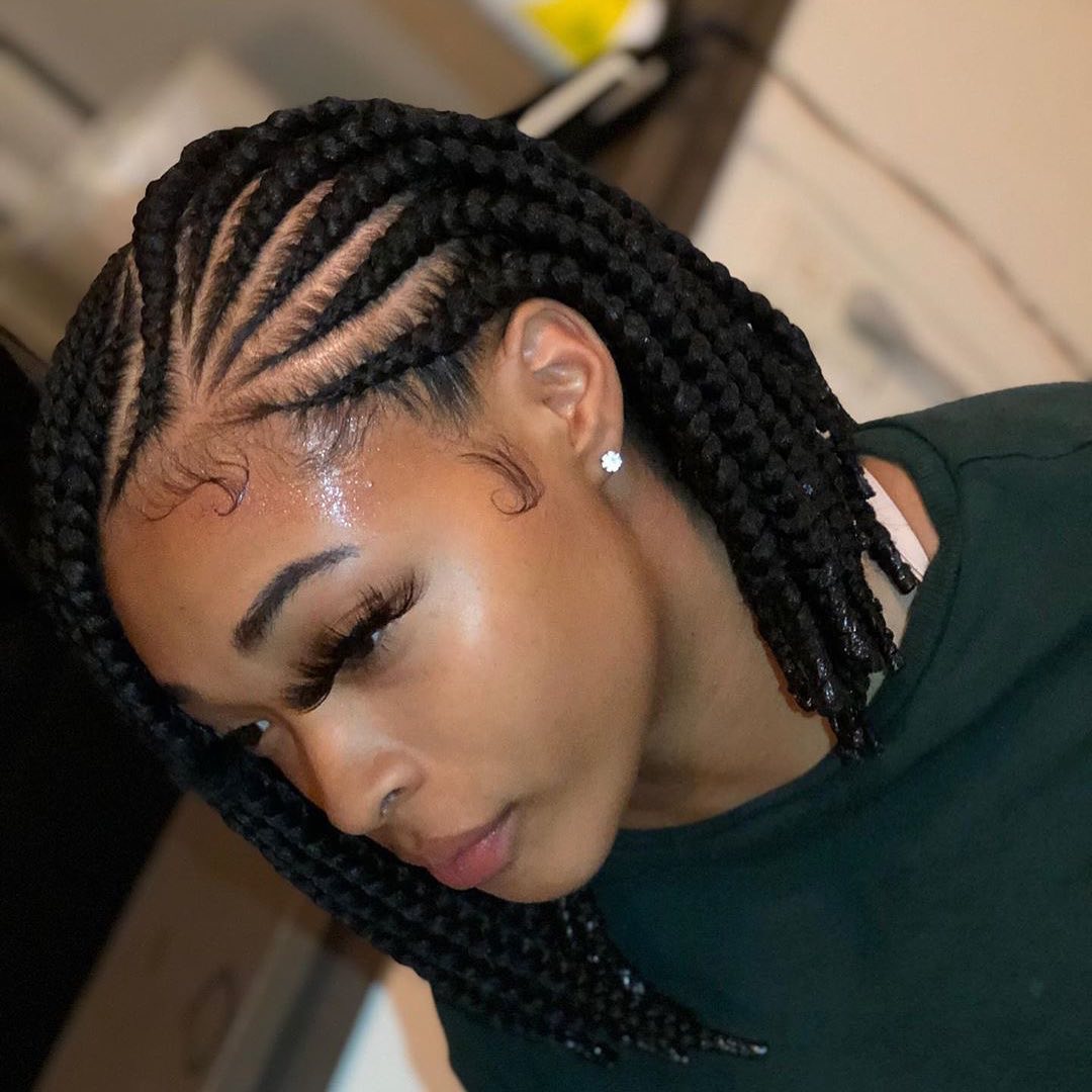 Fresh Straight Back Cornrows with Box Braid Bob