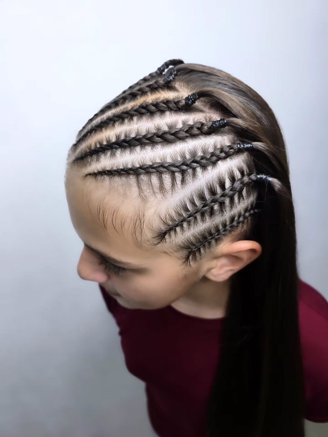Geometric Cornrows with Long Straight Hair
