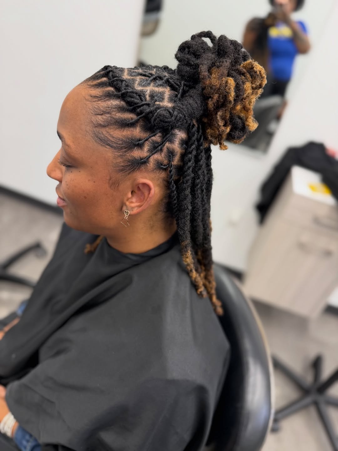 Geometric Pattern Dreads With Honey Blonde Ombre Updo