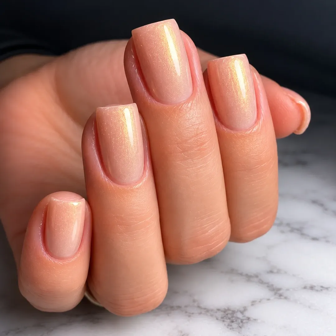 Gilded Peach Shimmer Square Nails