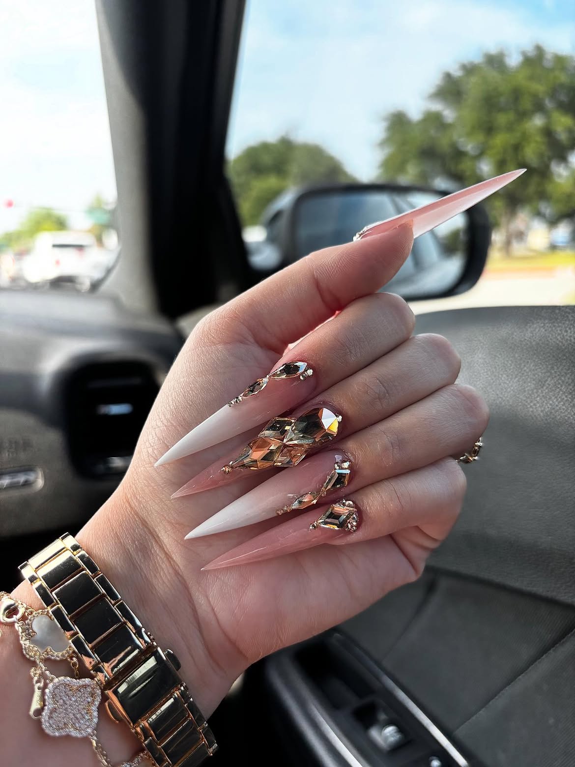 Glamorous Stiletto Ombre Nails Studded with Jewels