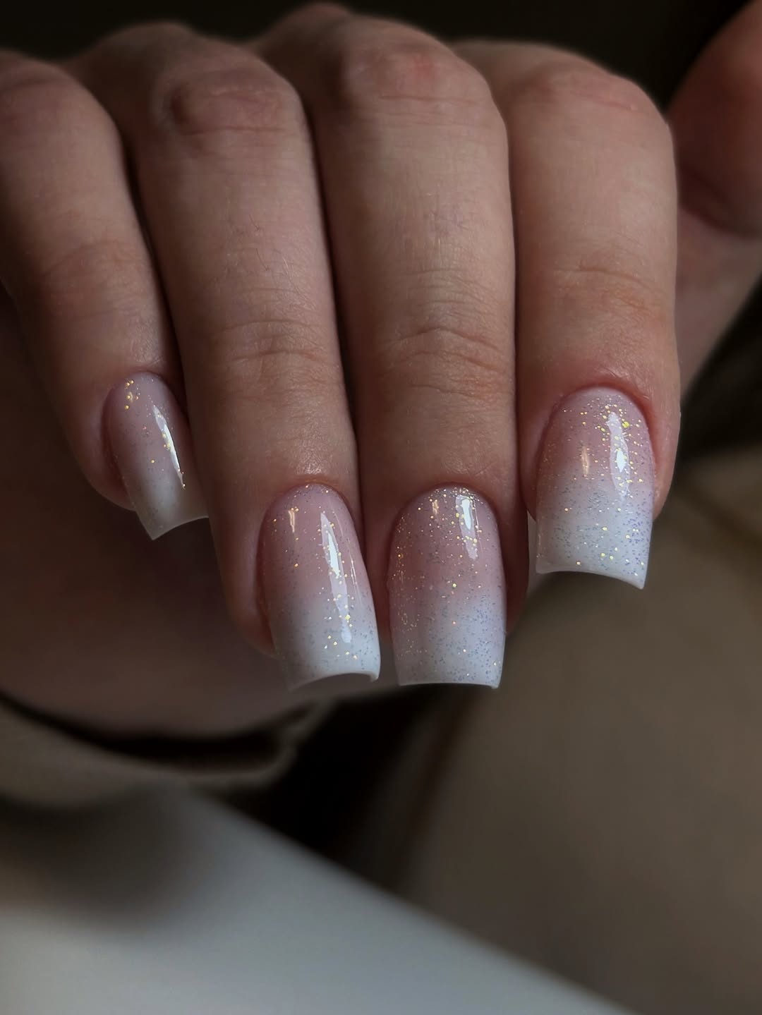 Glittering Ombre French Tip Square Nails