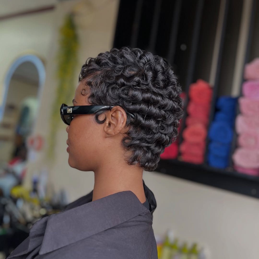 Glossy Defined Curly Pixie Finger Waves