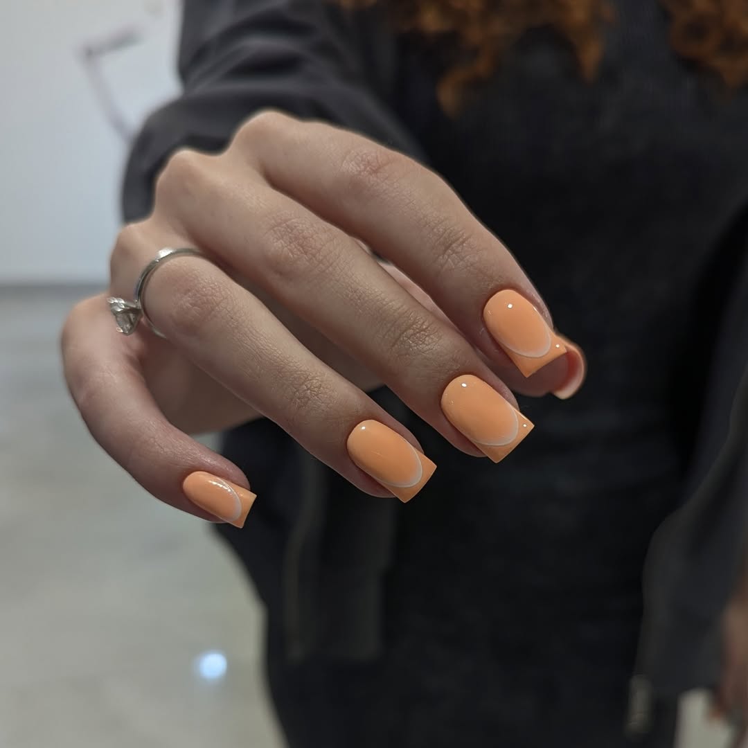 Glossy Peach Ombre Square French Tips