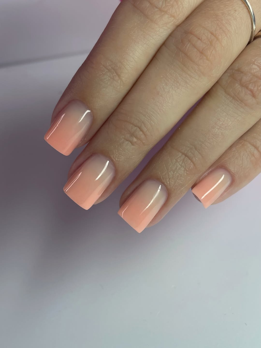 Glossy Peach Ombre Square Nails