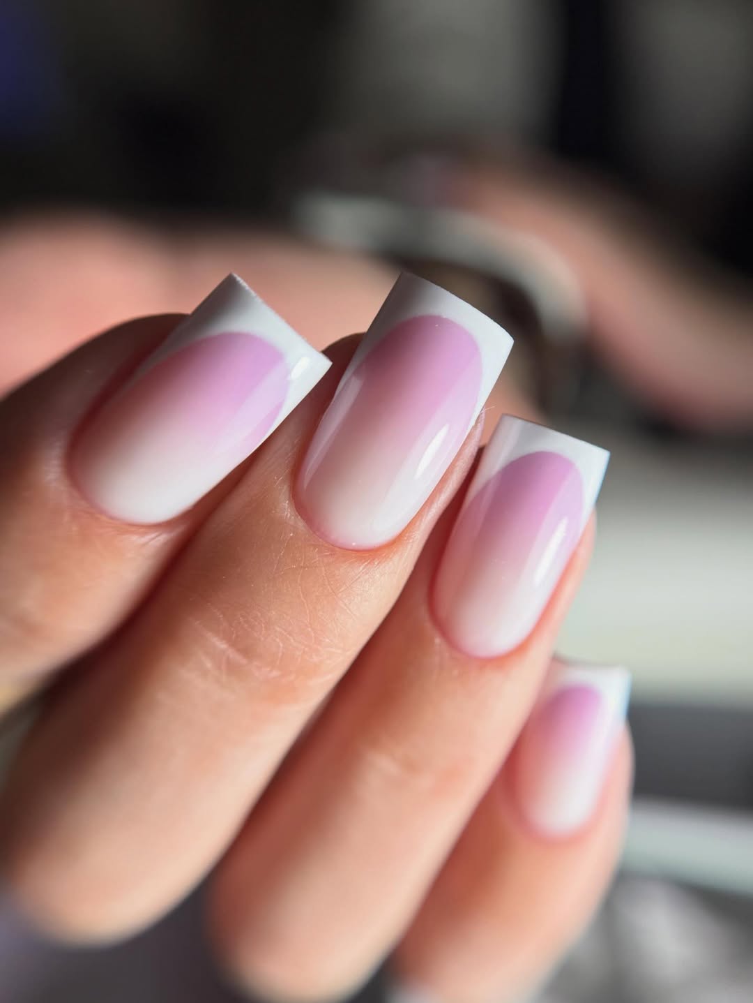 Glossy Pink Ombre French Tip Square Nails