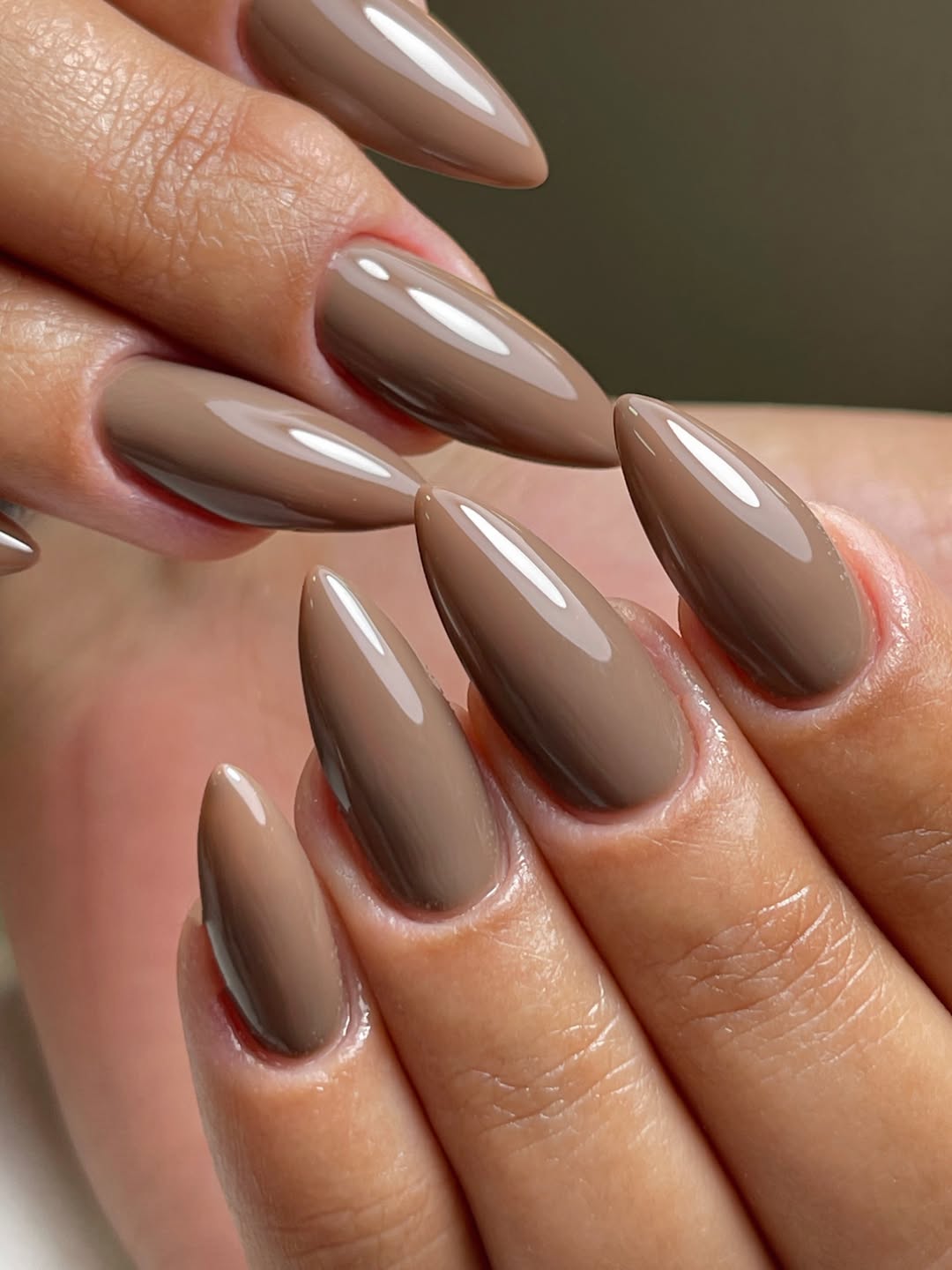 Glossy Taupe Almond Nails