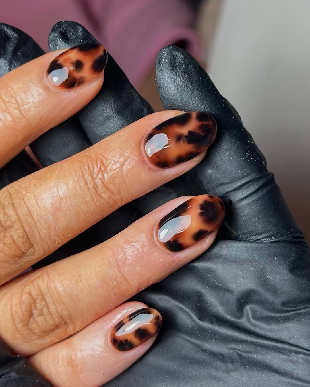 Glossy Tortoise Shell Almond Nails