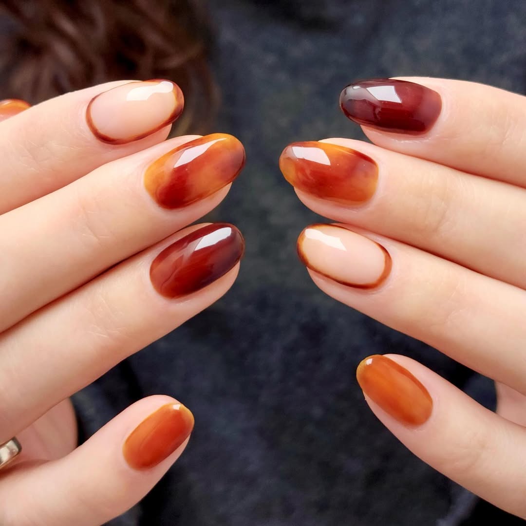 Glossy Tortoise Shell French Tip Nails