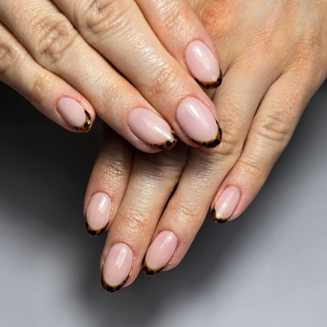 Glossy Tortoise Shell French Tip Nails
