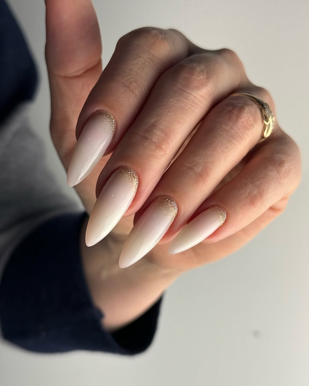 Gold Glitter Ombre Long Stiletto Nails