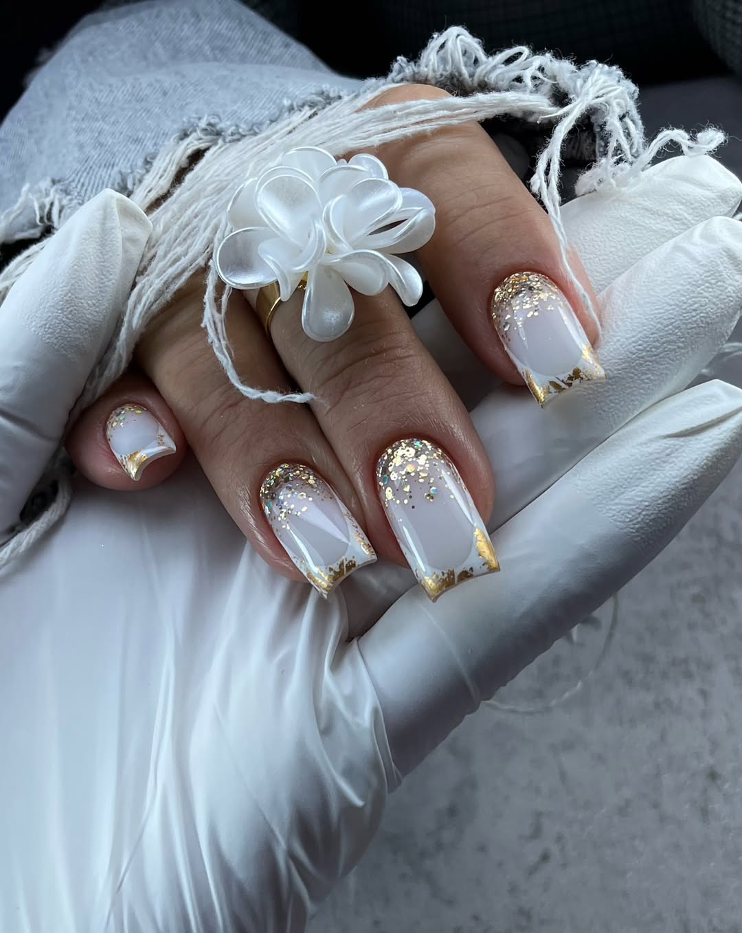 Gold Leaf French Gel Nails