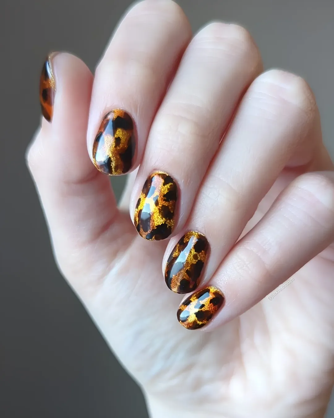 Golden Tortoise Shell Oval Nails