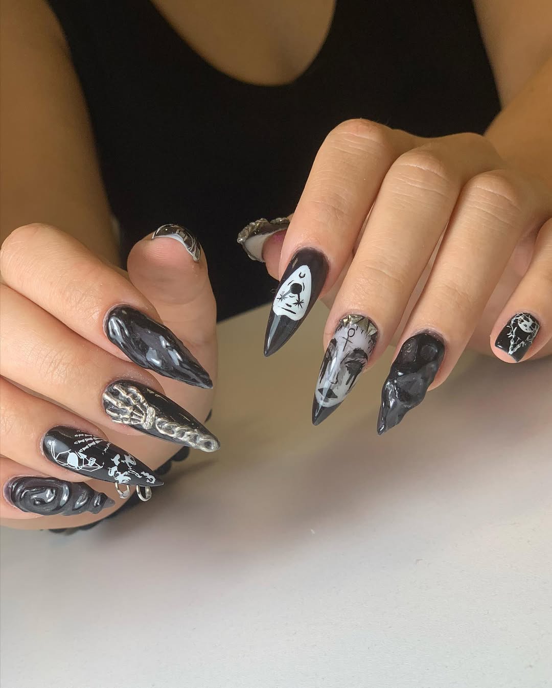 Gothic Black Stiletto with Skulls and Chains