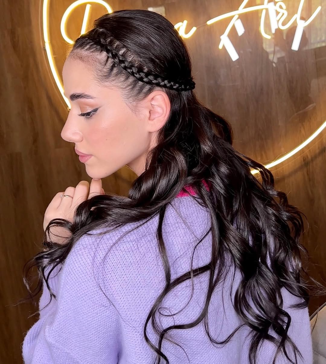 Half-Up Braided Crown With Wavy Long Hair
