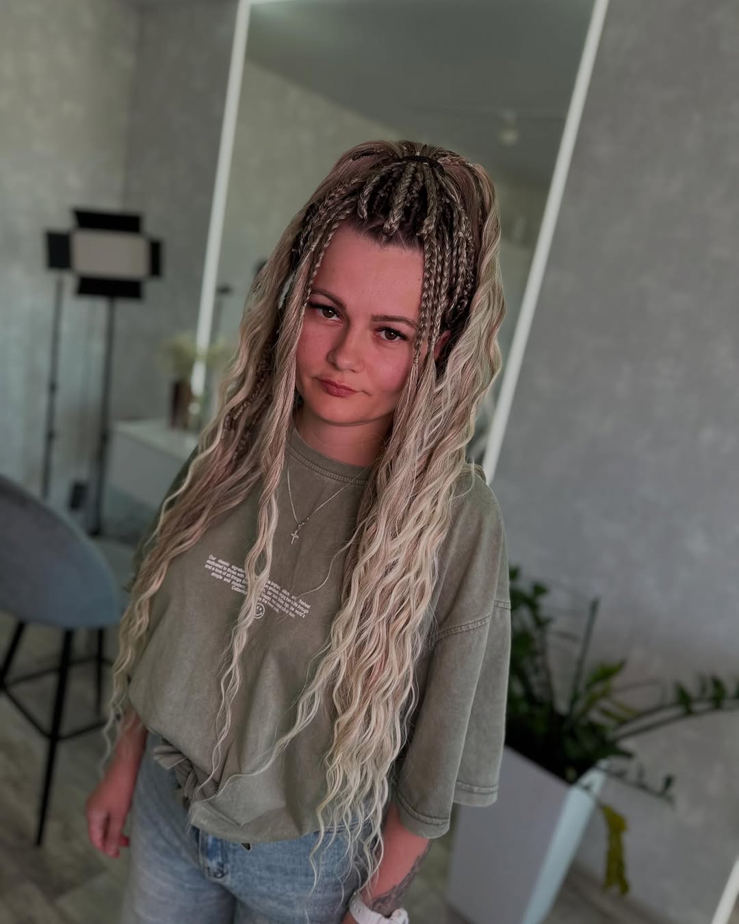 Half-Up Cornrow Braids with Wavy Extension Hair