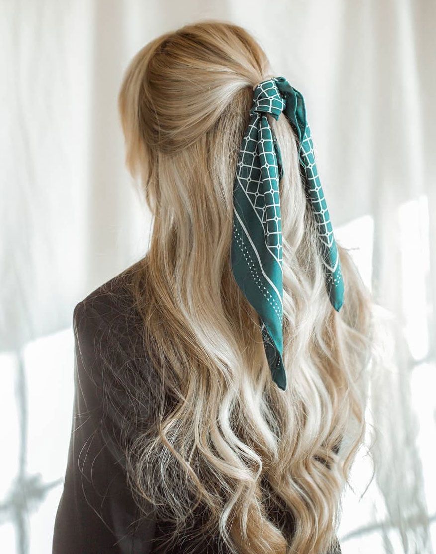 Half-Up Waves with Chic Silk Scarf