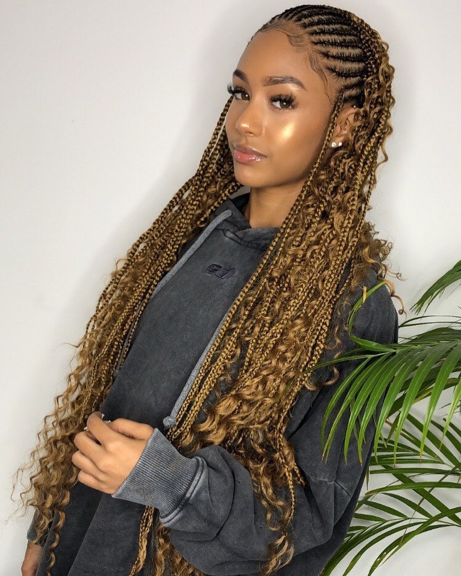 Honey Blonde Cornrow Braids With Curly Ends