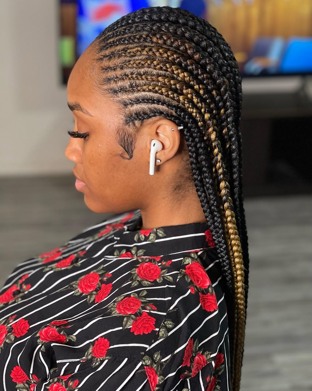 Honey Blonde Cornrow Braids With Laid Edges