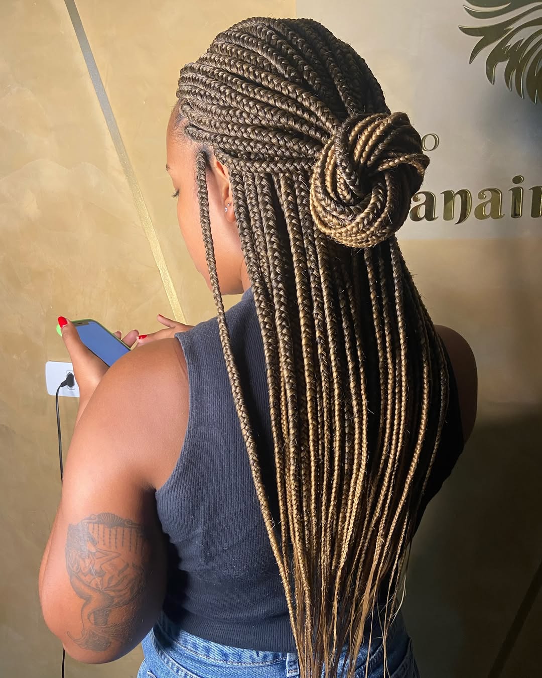 Honey Blonde Ombre Box Braids Half Up Bun