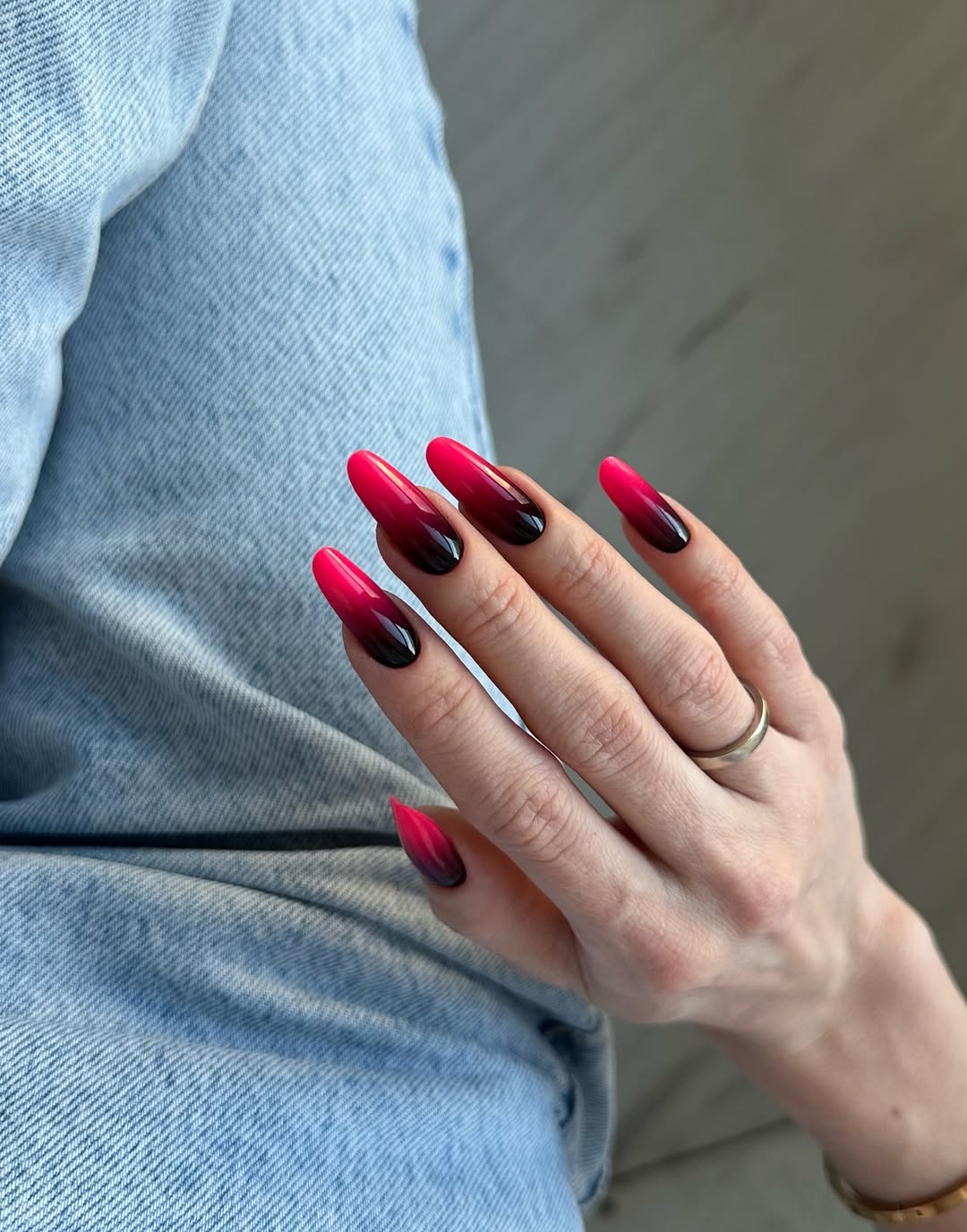 Hot Pink And Black Ombre Stiletto Nails