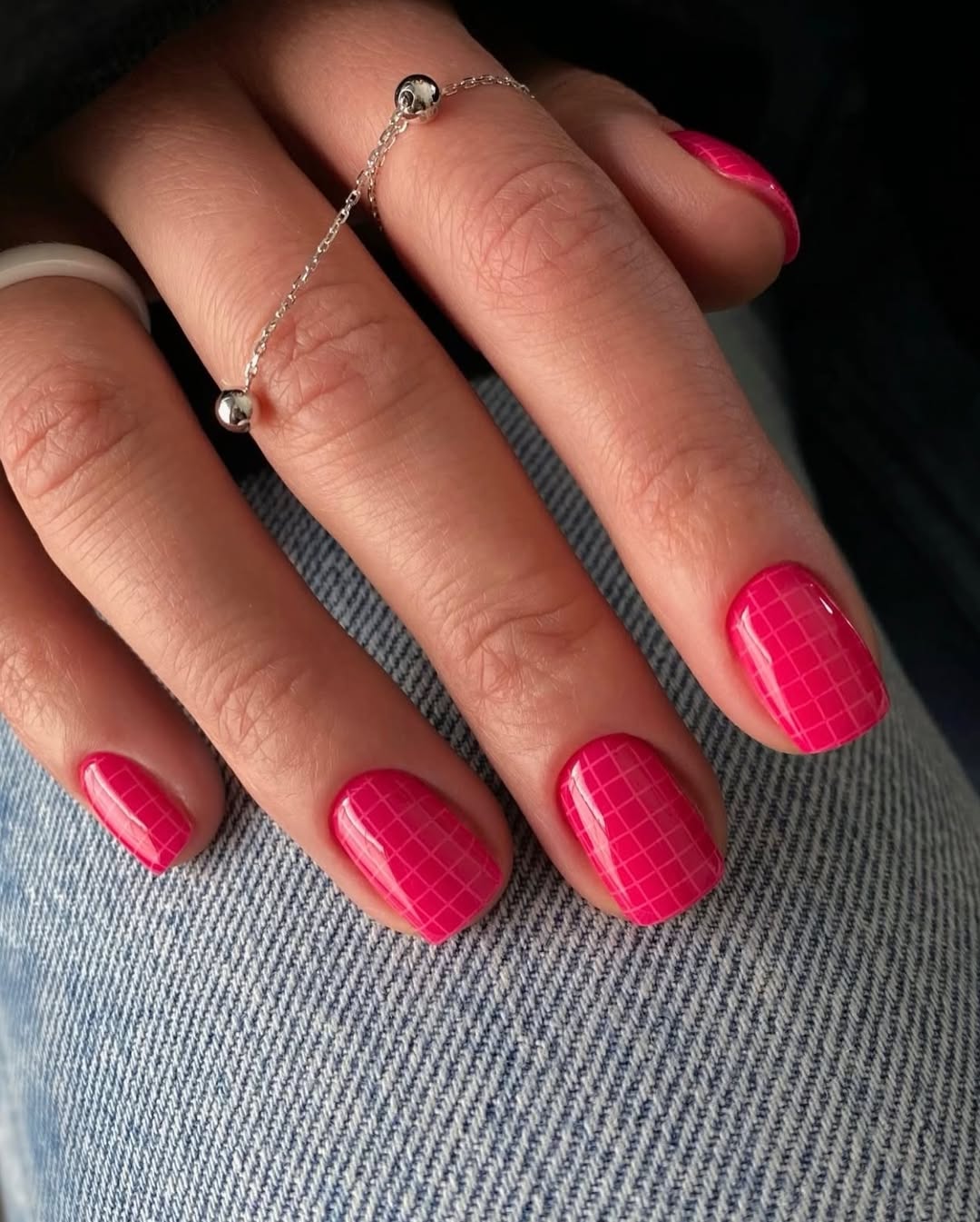 Hot Pink Grid Pattern Square Nails