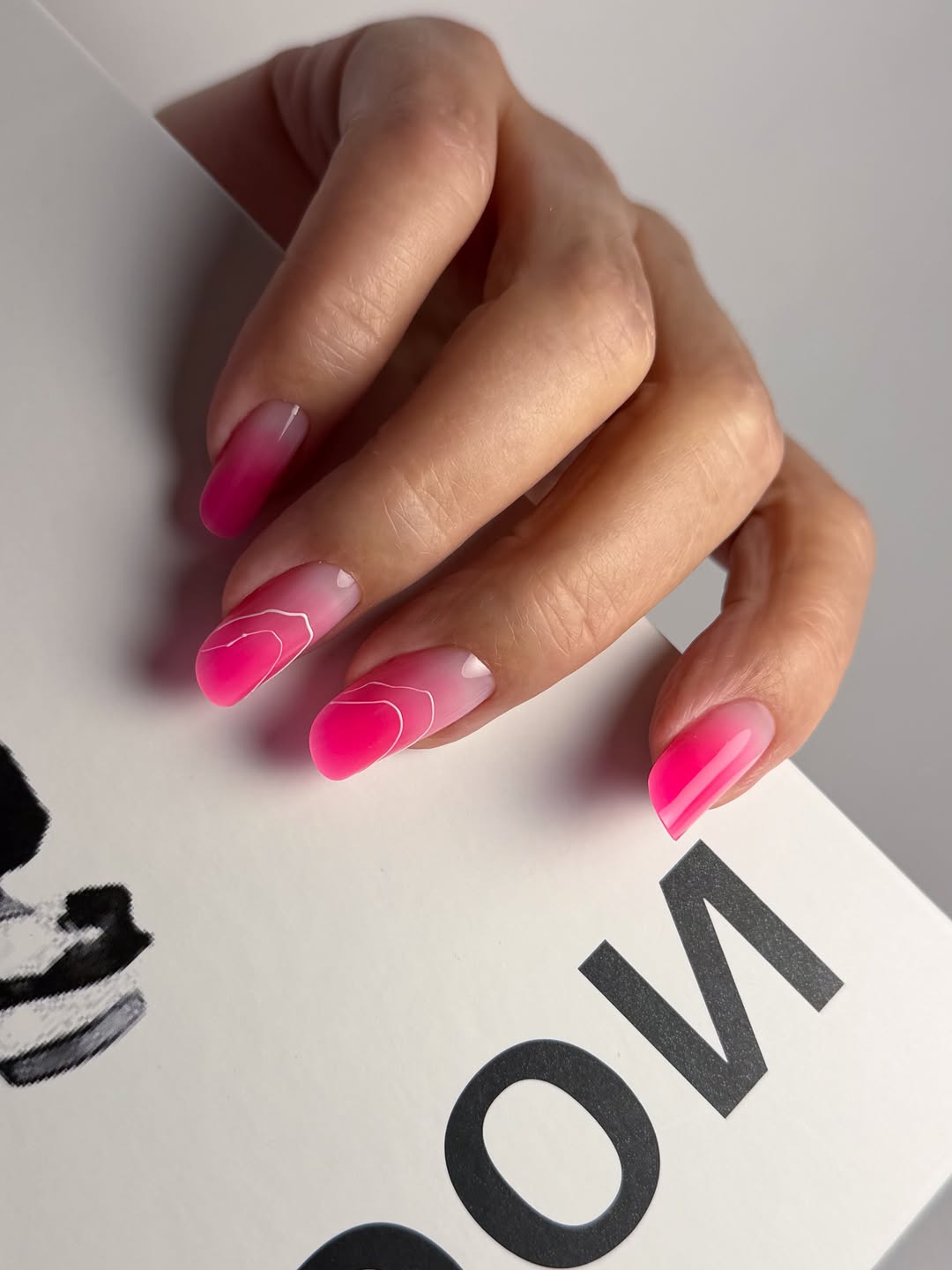 Hot Pink Ombre Swirl Almond Nails