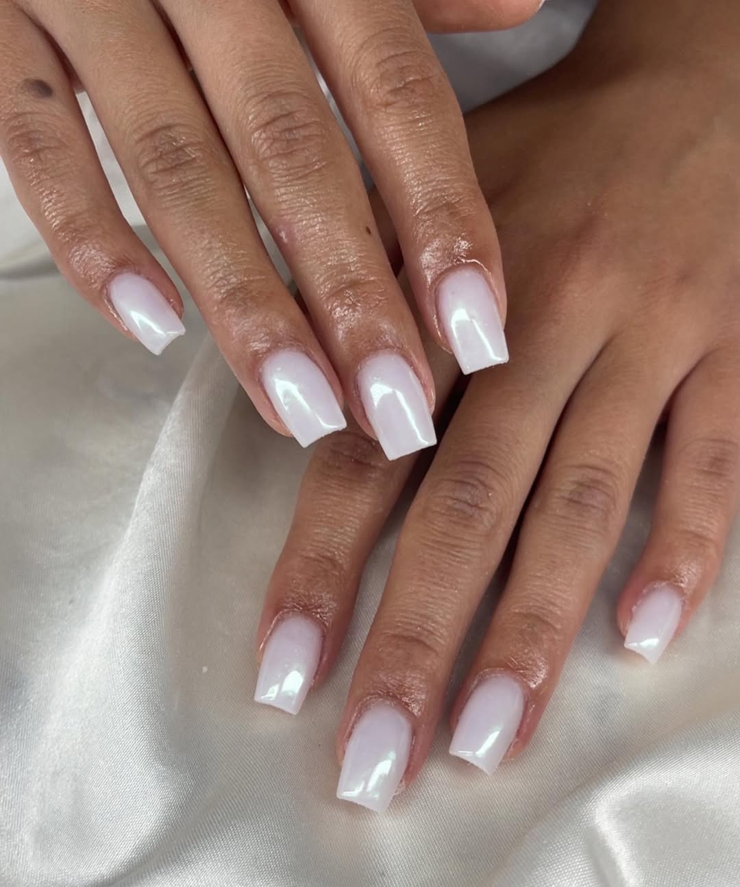 Icy Pearlescent White Square Nails