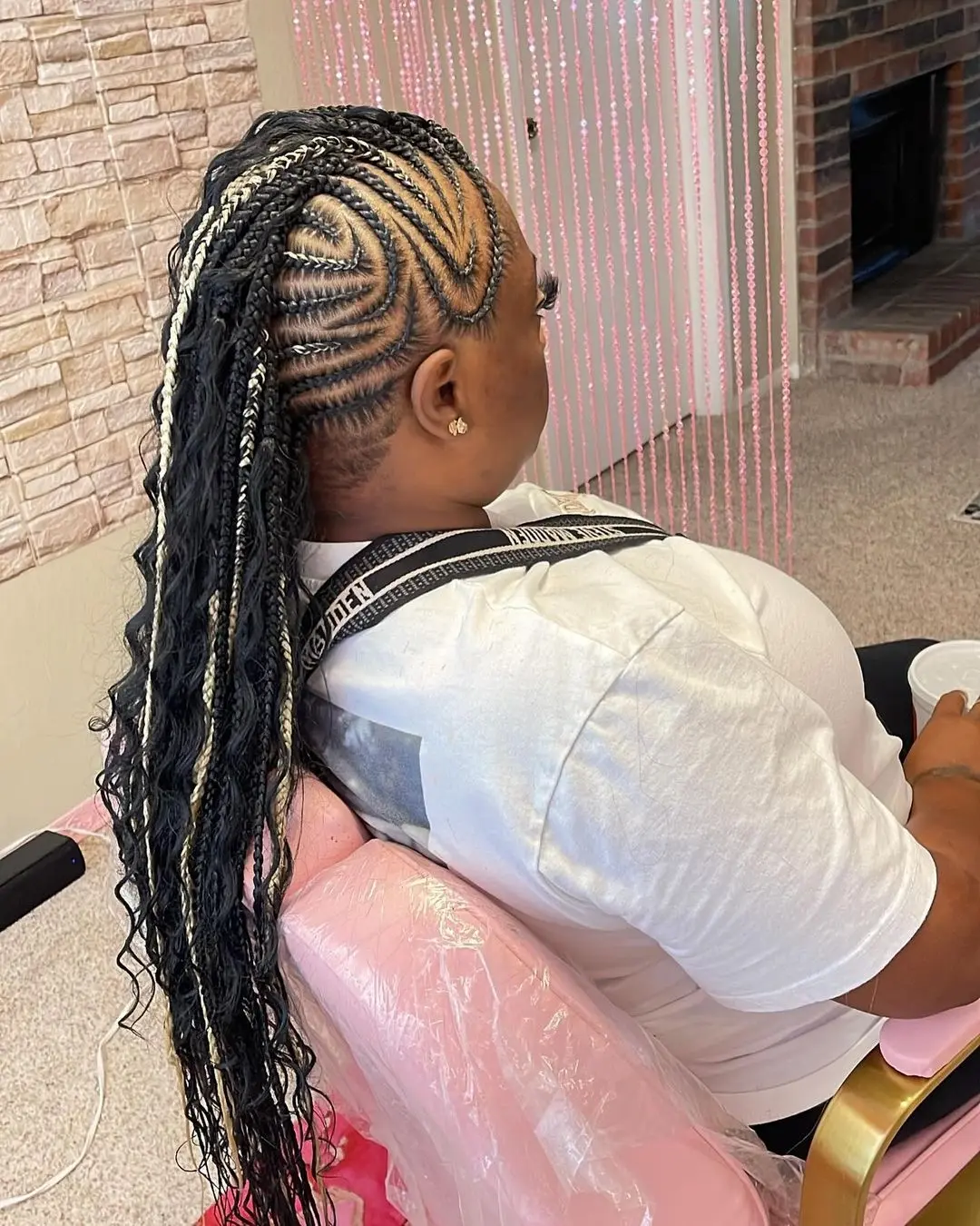 Intricate Swirl Cornrows With Wavy Extensions
