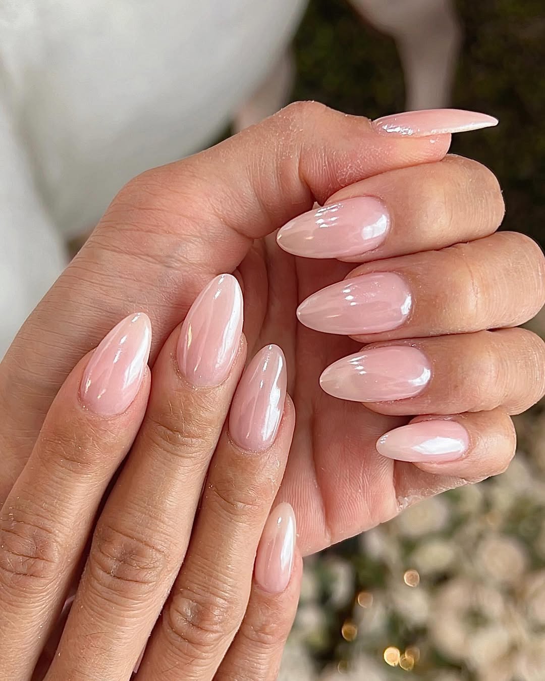 Iridescent Baby Pink Almond Long Nails