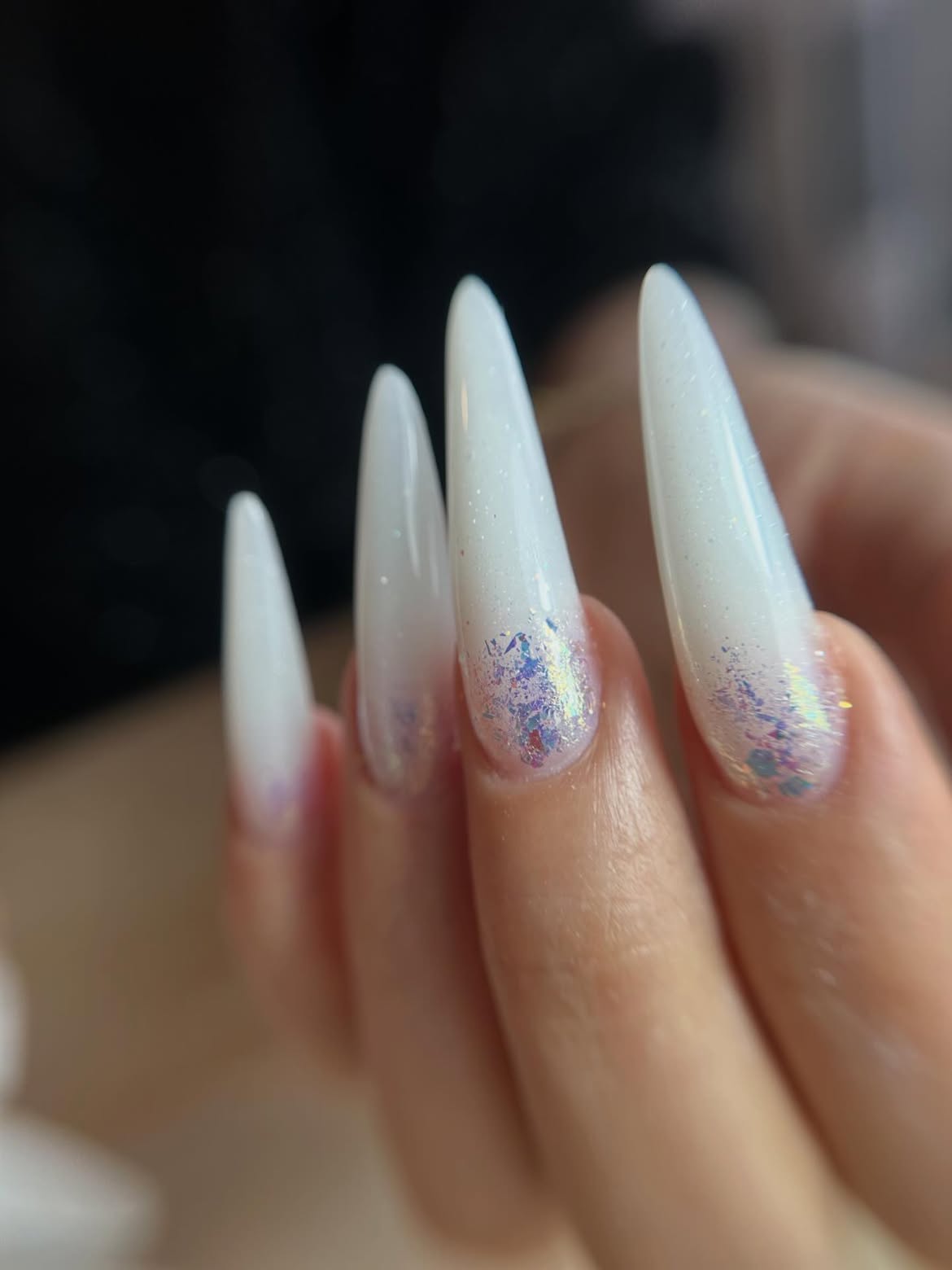 Iridescent Glitter Gradient Stiletto Nails