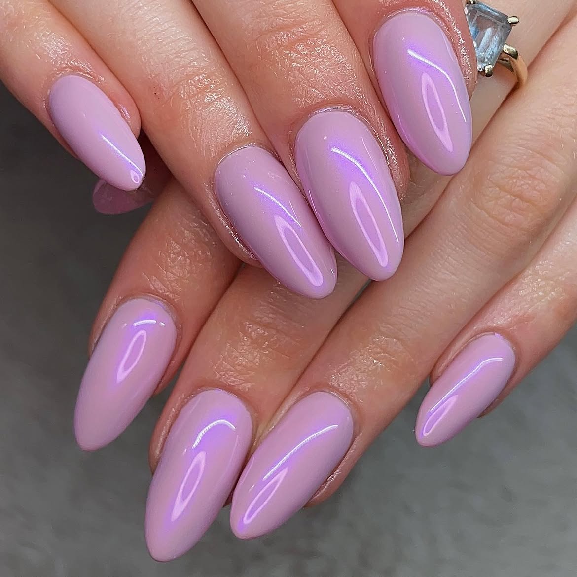 Iridescent Lavender Almond Chrome Nails