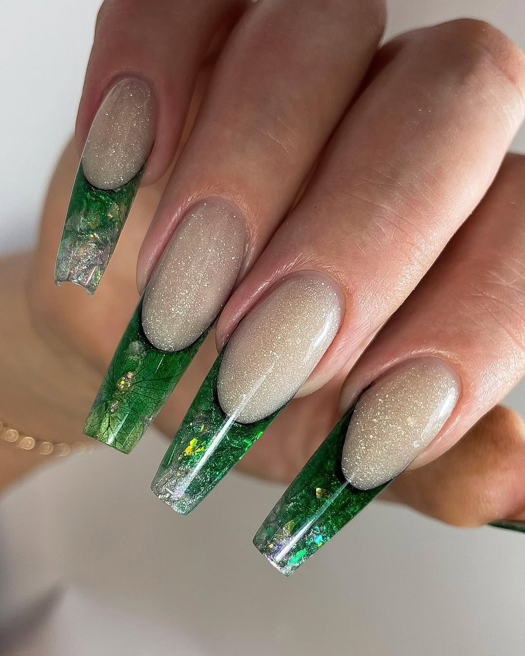 Jelly Green French Tip With Glitter Encapsulation