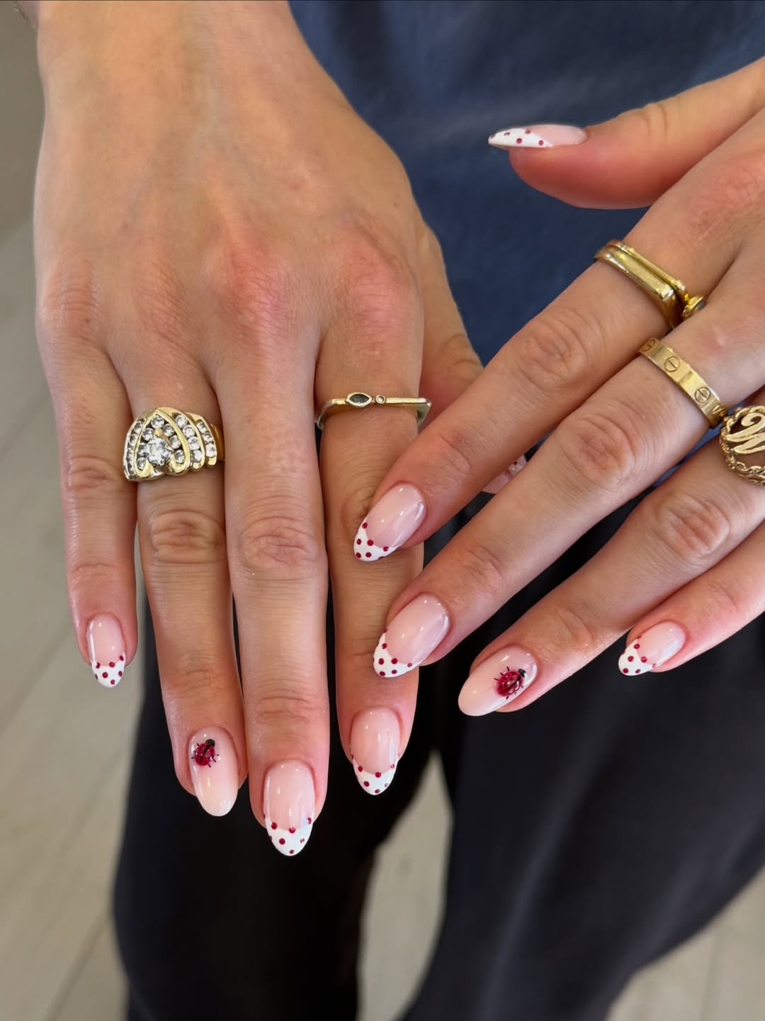 Ladybug French Tip Almond Nails