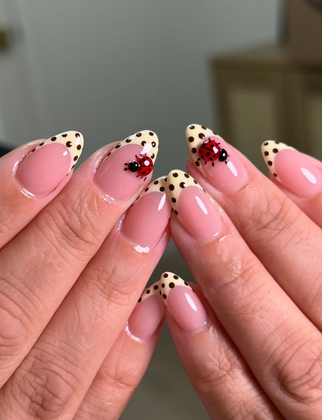 Ladybug French Tip Almond Nails