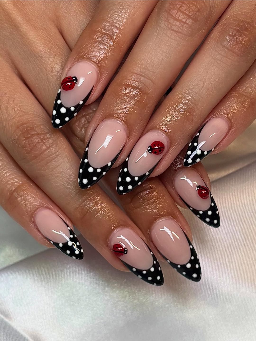Ladybug French Tip Almond Nails