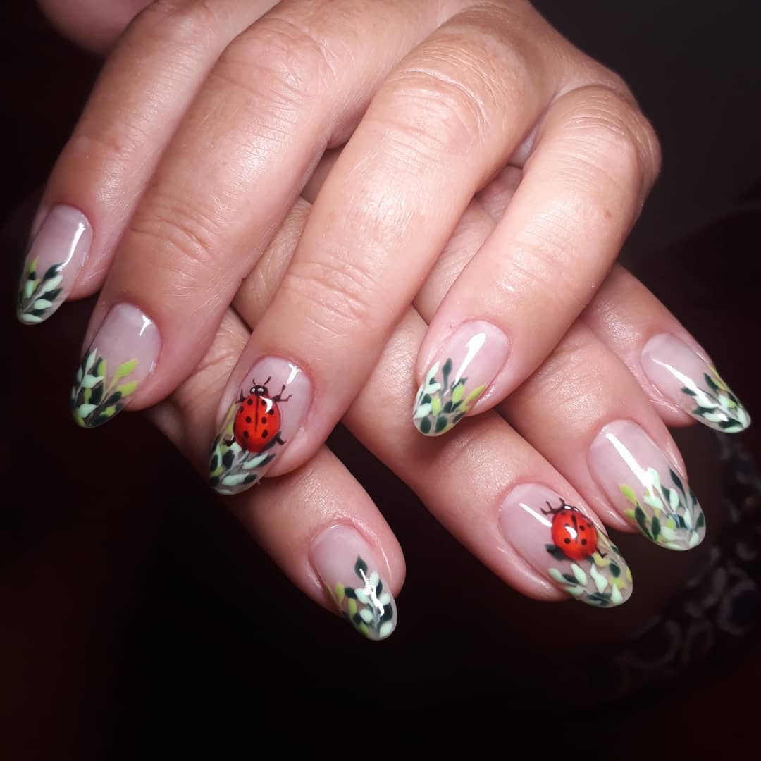 Ladybug Natural French with Leaf Accents