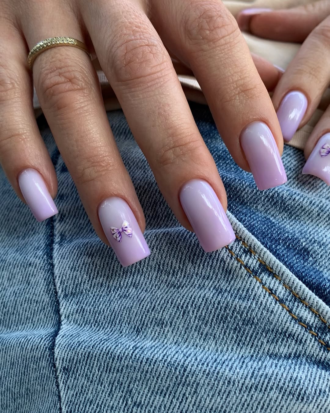 Lavender Ombre Coffin Nails with Bow Accents