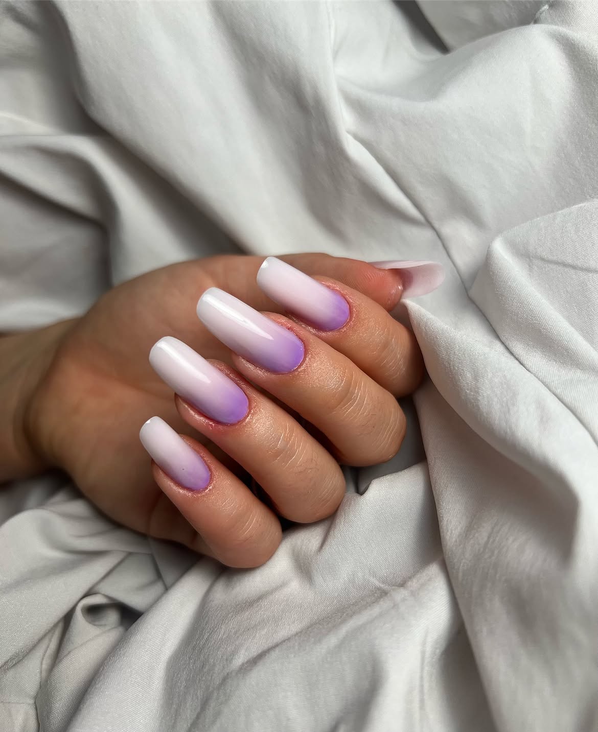 Lavender Ombre Glossy Coffin Nails