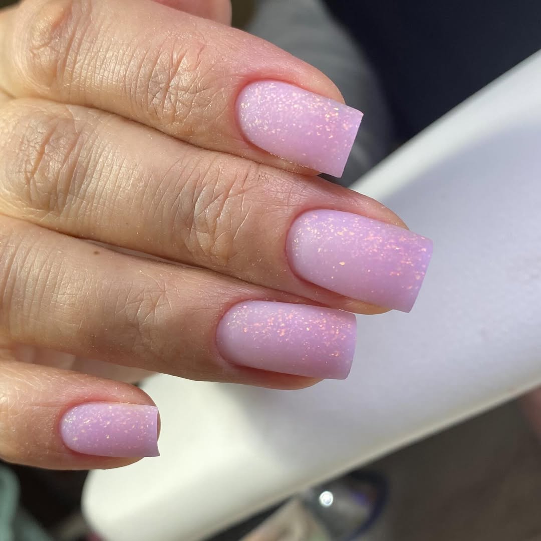 Lavender Shimmer Matte Square Ombre Nails