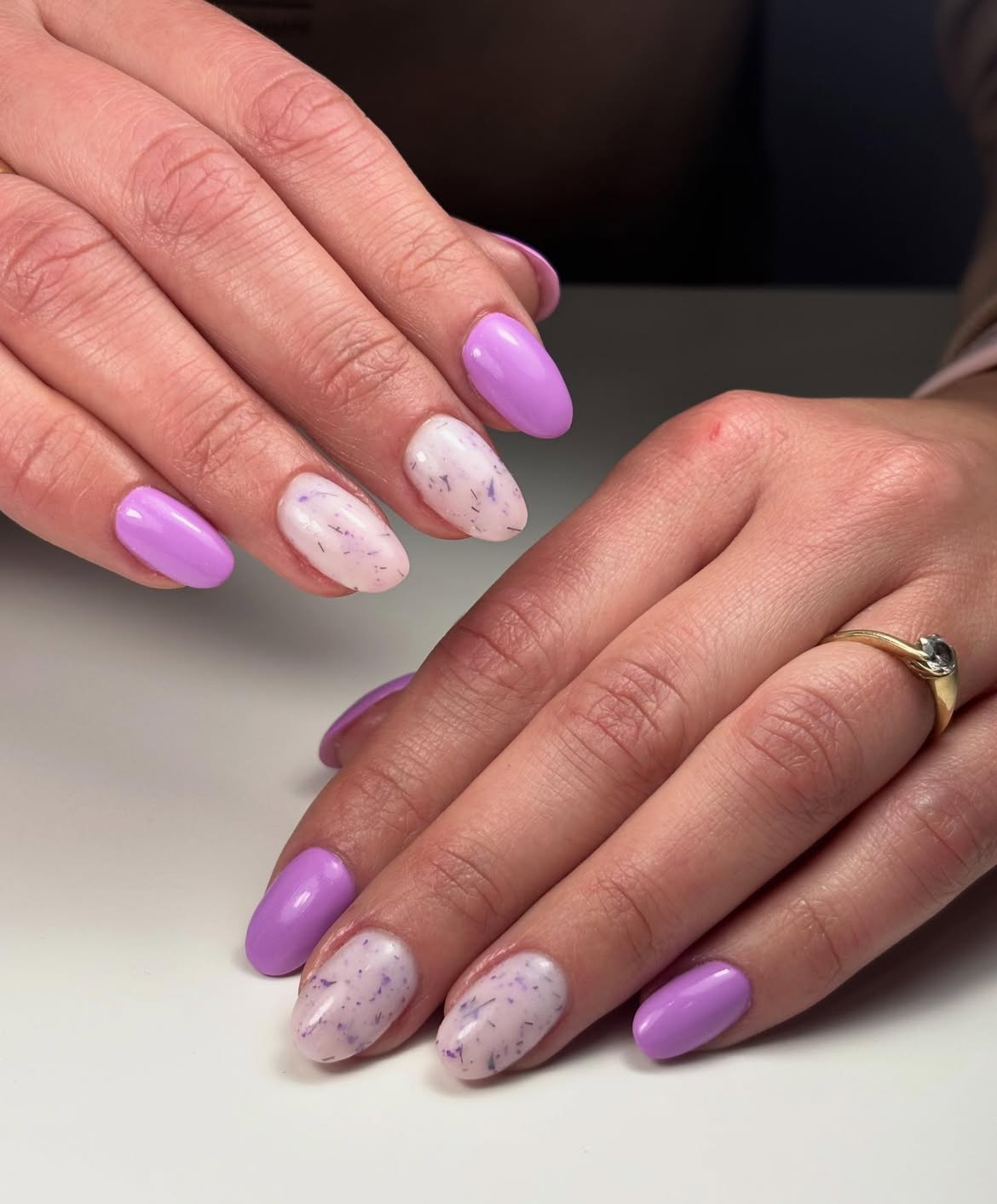 Lavender Swirl Speckle Oval Nails