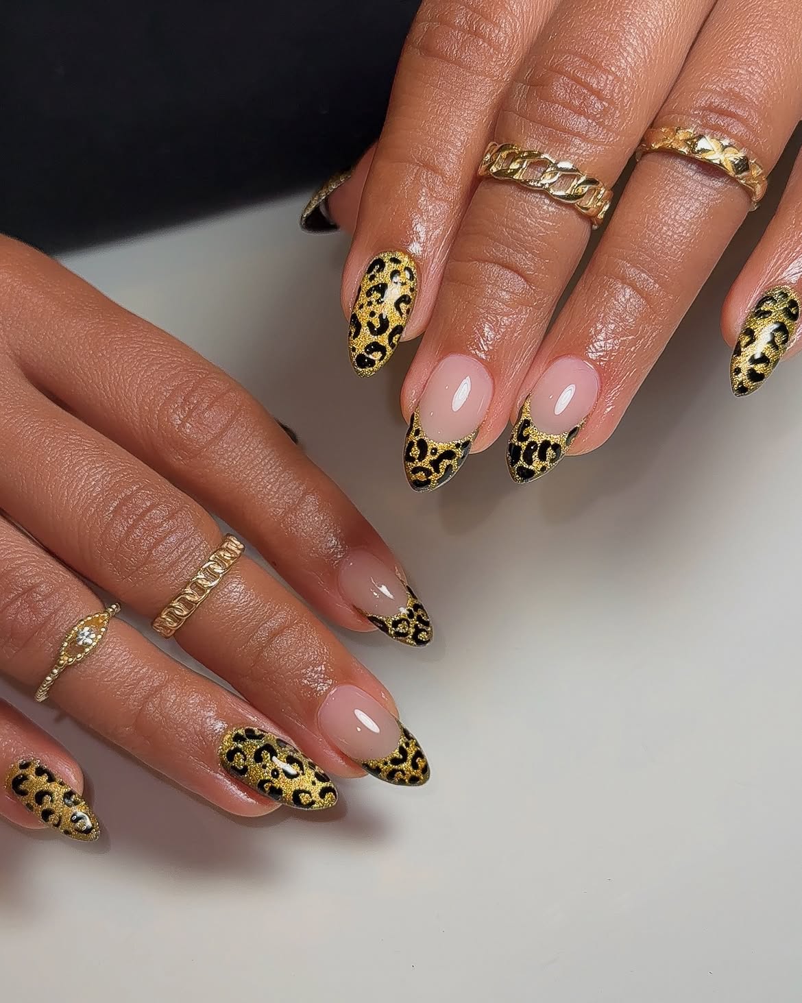 Leopard Print French Tip Almond Nails