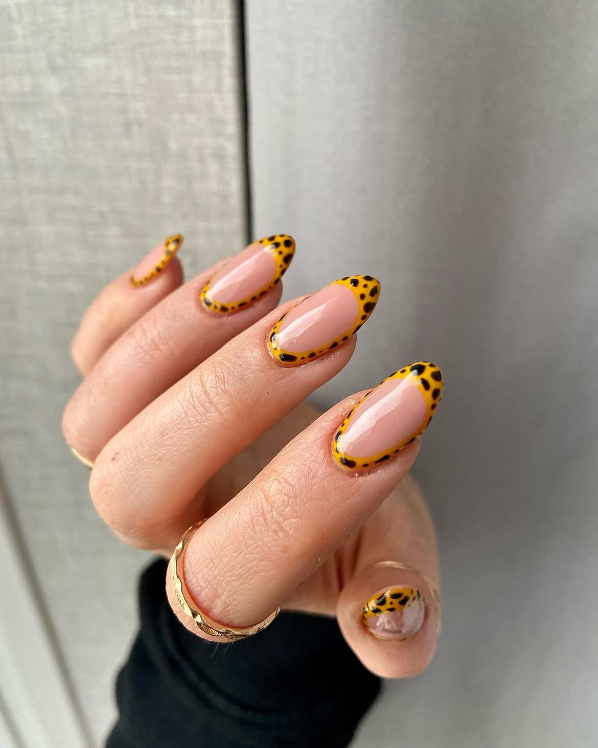 Leopard Print French Tip Almond Nails