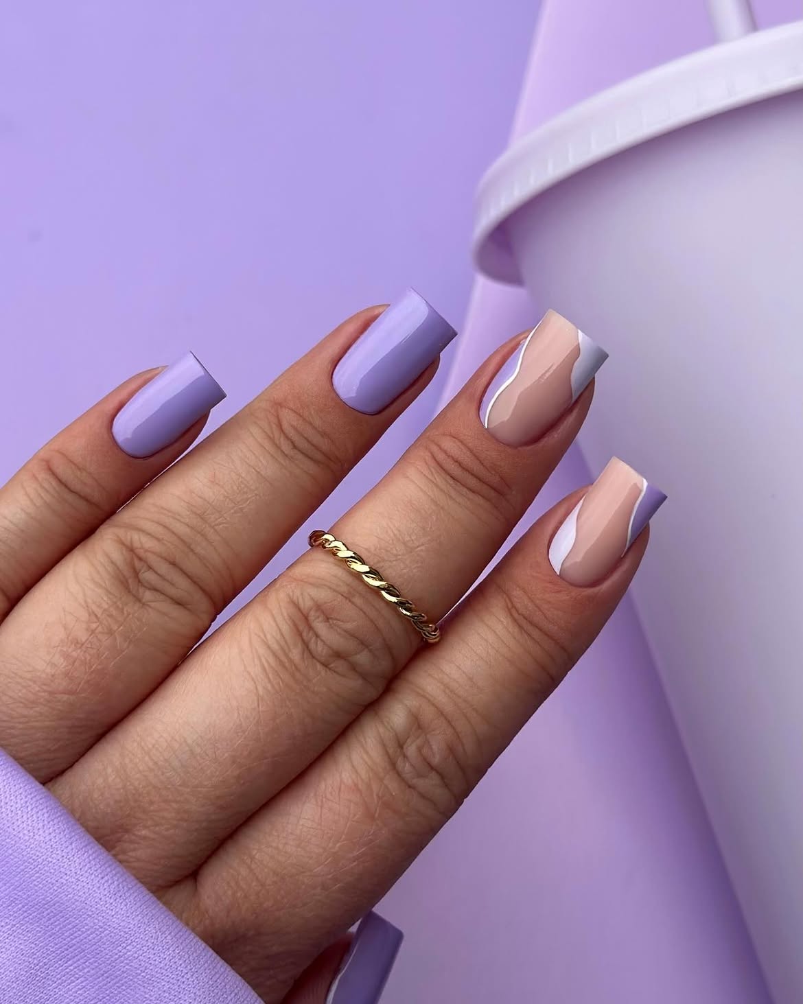 Lilac Swirl Square Nails