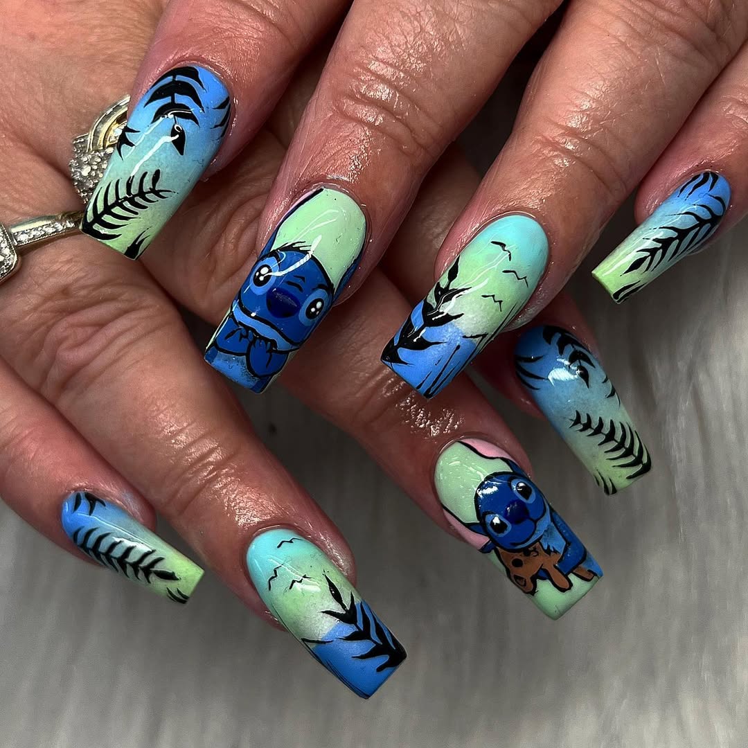 Lilo & Stitch Tropical Ombre Coffin Nails