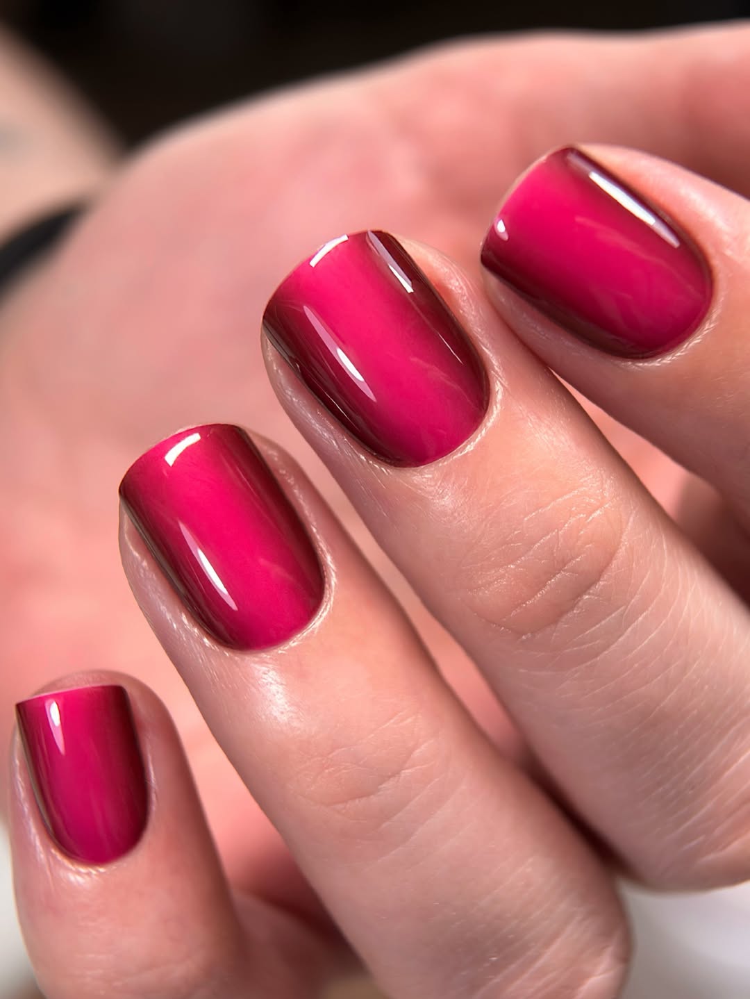 Magenta Berry Gradient Glossy Nails
