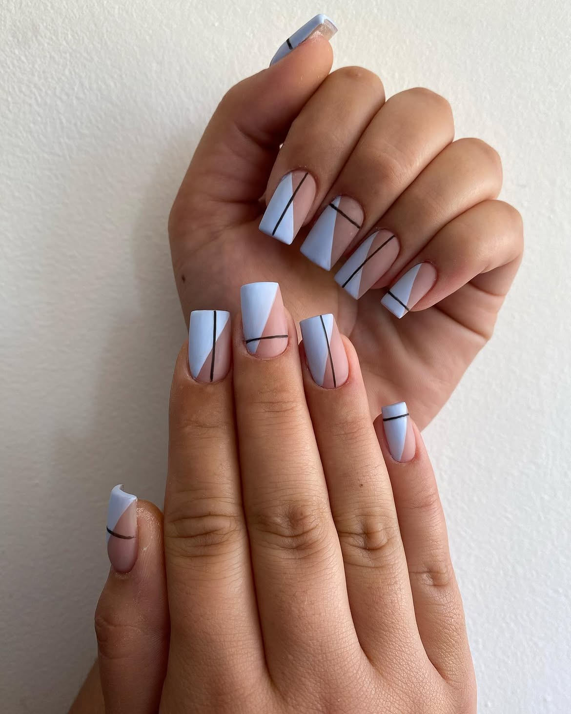 Matte Baby Blue Geometric French Tips